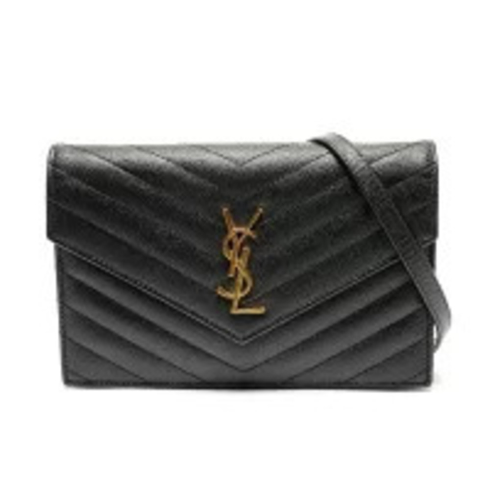 Yves Saint Laurent Cassandra Leather V Stitch Chain Wallet Shoulder Bag Black - Picture 2 of 13